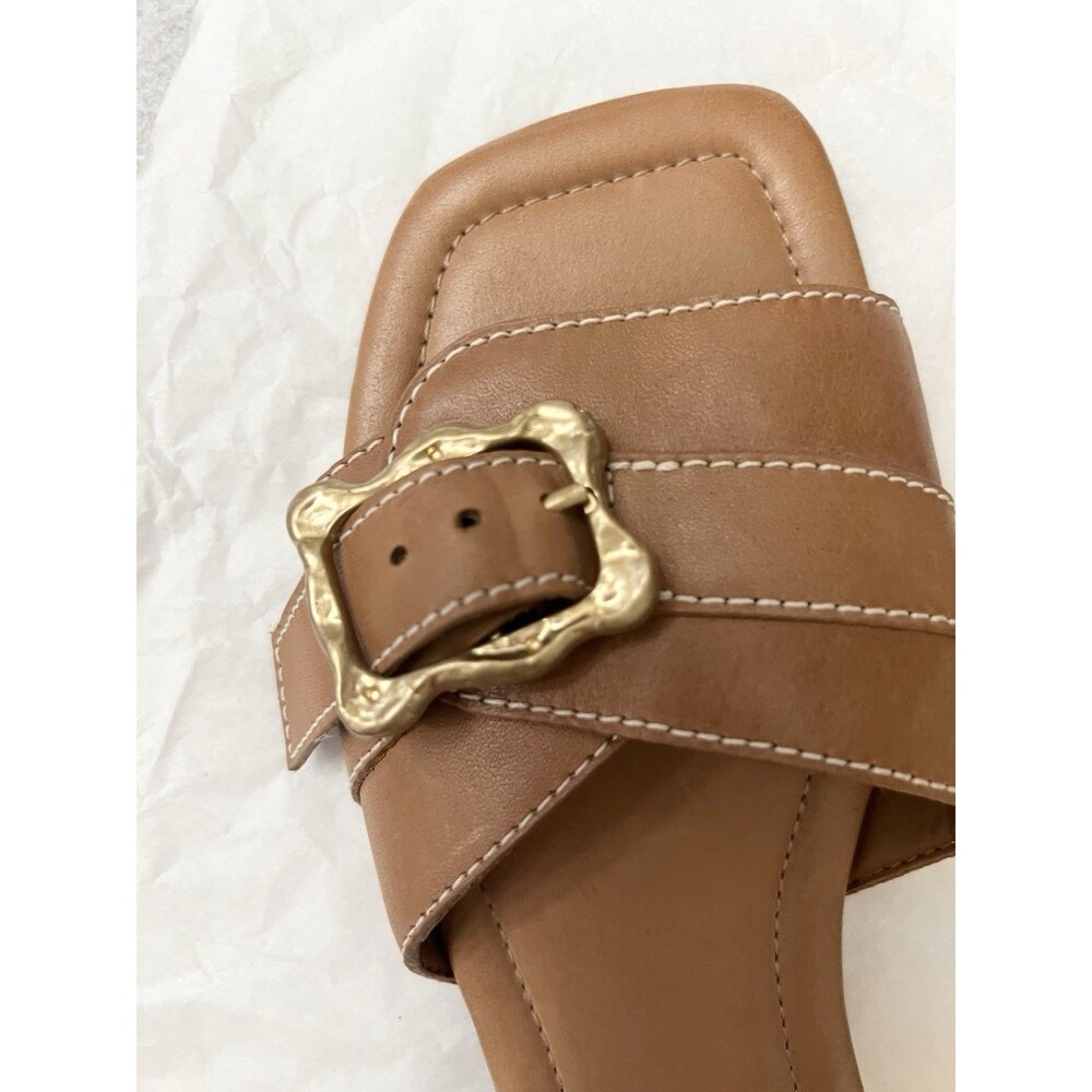 Schutz Wavy Sandals Size 7.5 $155 Brown Leather Flats Buckle Slides Casual Shoes - Picture 7 of 8